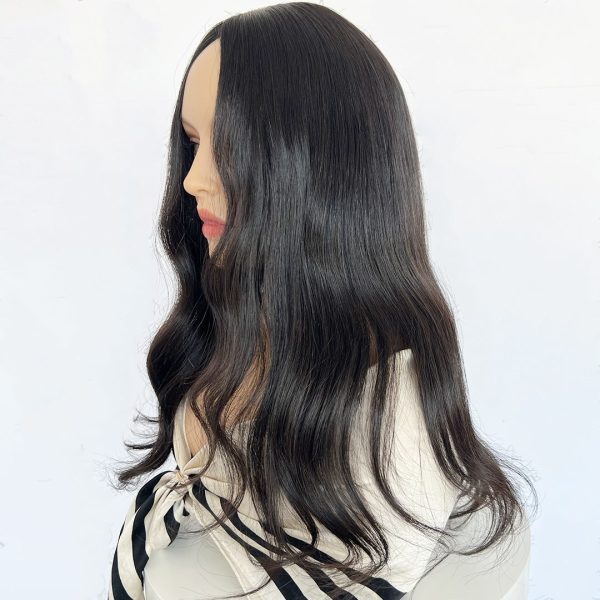 Natural black 8x8 virgin human hair topper for seamless and luxurious coverage.