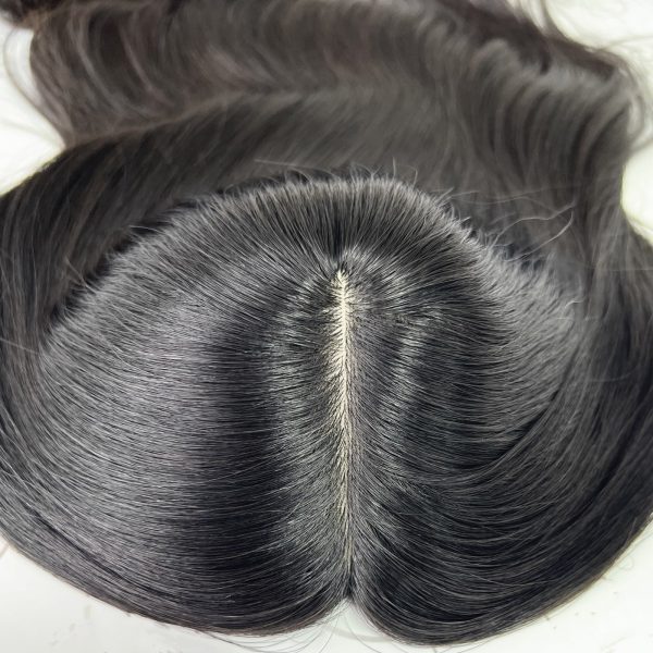 Natural black 8x8 virgin human hair topper for seamless and luxurious coverage.