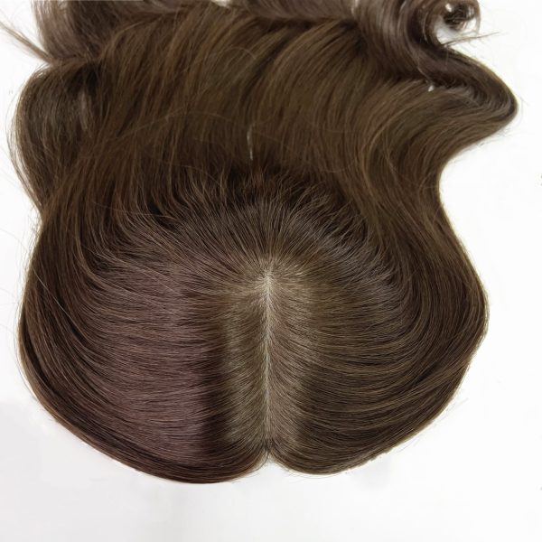 16 Inch Silk Hair Topper – Amber, 100% Virgin Human Hair with Cuticles Intact, Light Brown