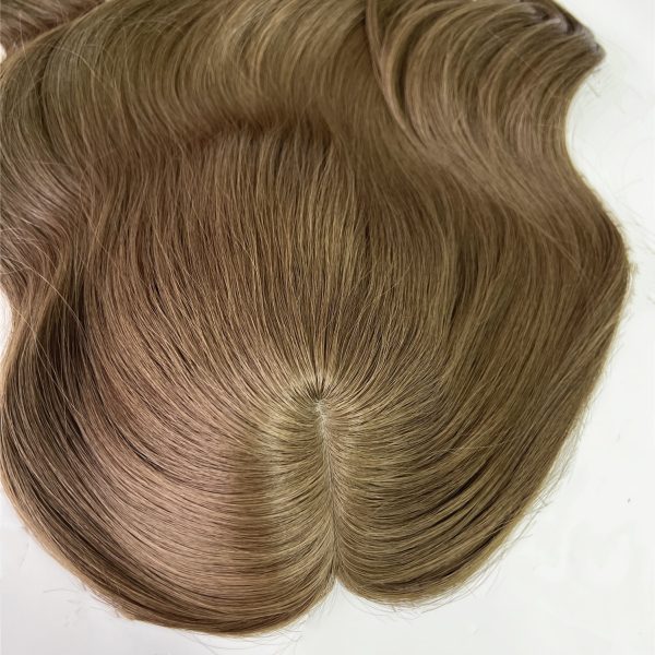 Caramel Glow 8x8 Silk Hair Topper with a natural silk base and warm caramel tones for seamless coverage and volume.