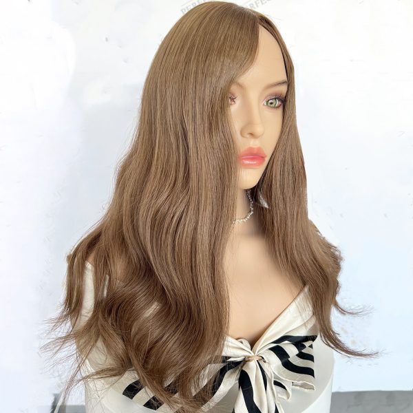 Caramel Glow 8x8 Silk Hair Topper with a natural silk base and warm caramel tones for seamless coverage and volume.