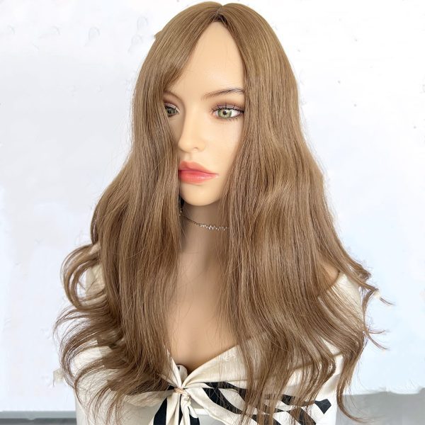 Caramel Glow 8x8 Silk Hair Topper with a natural silk base and warm caramel tones for seamless coverage and volume.