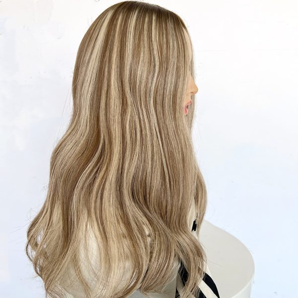 Mocha Blend 8x8 Silk Hair Topper – Natural Balayage Highlights, 100% Virgin Human Hair with Natural Scalp Effect
