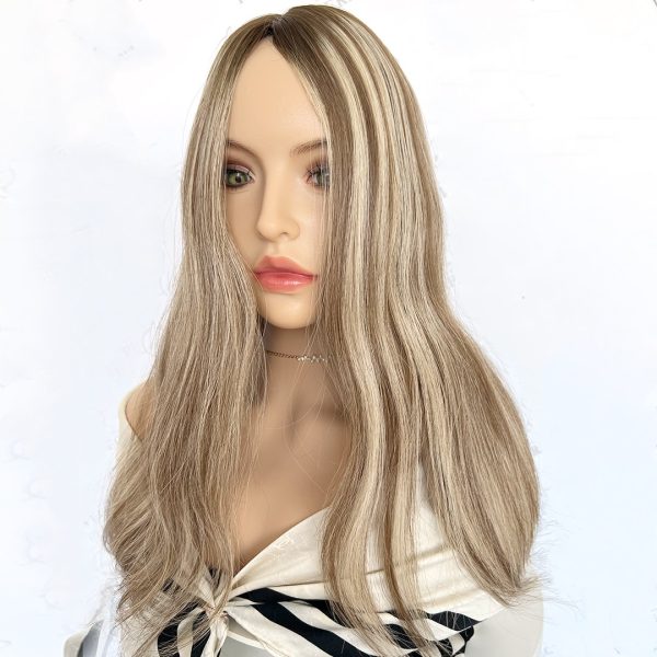 Mocha Blend 8x8 Silk Hair Topper – Natural Balayage Highlights, 100% Virgin Human Hair with Natural Scalp Effect