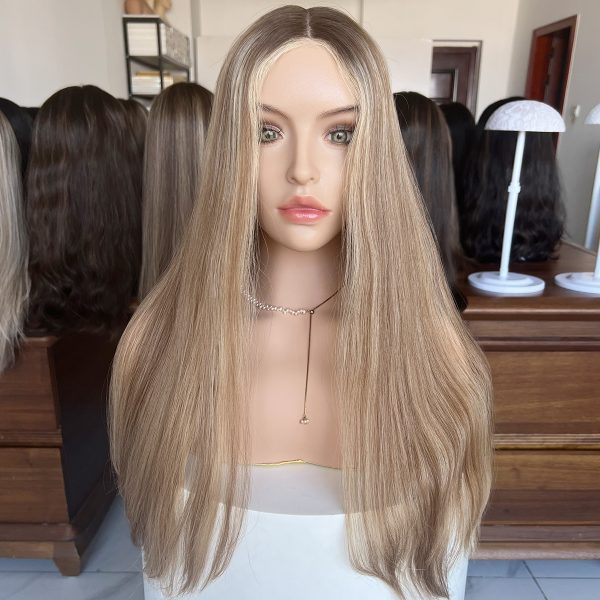 Honey Blonde Lace Top Wig – 24 Inch Virgin Human Hair, Lace Top Design, Warm Honey Blonde Shade