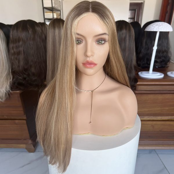 Honey Blonde Lace Top Wig – 24 Inch Virgin Human Hair, Lace Top Design, Warm Honey Blonde Shade