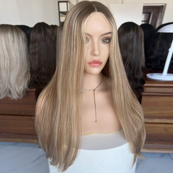Honey Blonde Lace Top Wig – 24 Inch Virgin Human Hair, Lace Top Design, Warm Honey Blonde Shade