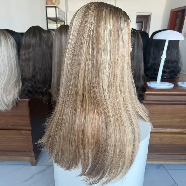 Honey Blonde Lace Top Wig – 24 Inch Virgin Human Hair, Lace Top Design, Warm Honey Blonde Shade