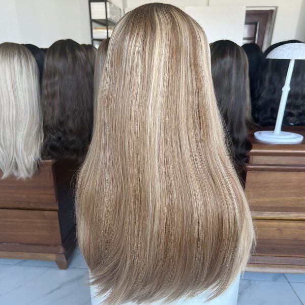 Honey Blonde Lace Top Wig – 24 Inch Virgin Human Hair, Lace Top Design, Warm Honey Blonde Shade