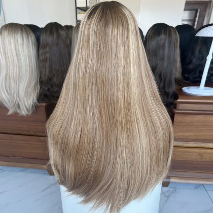Honey Blonde Lace Top Wig – 24 Inch Virgin Human Hair, Lace Top Design, Warm Honey Blonde Shade