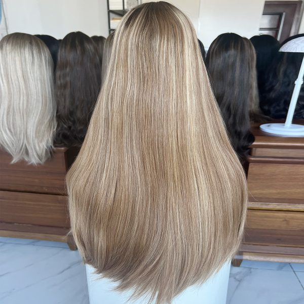 Honey Blonde Lace Top Wig – 24 Inch Virgin Human Hair, Lace Top Design, Warm Honey Blonde Shade