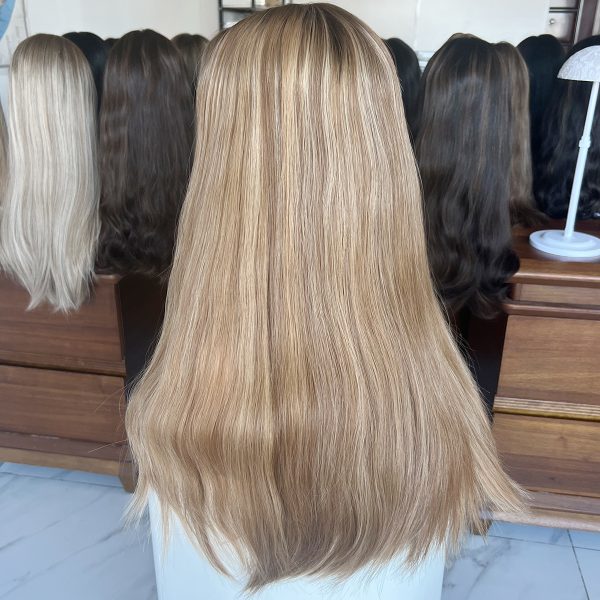 Honey Blonde Lace Top Wig – 24 Inch Virgin Human Hair, Lace Top Design, Warm Honey Blonde Shade