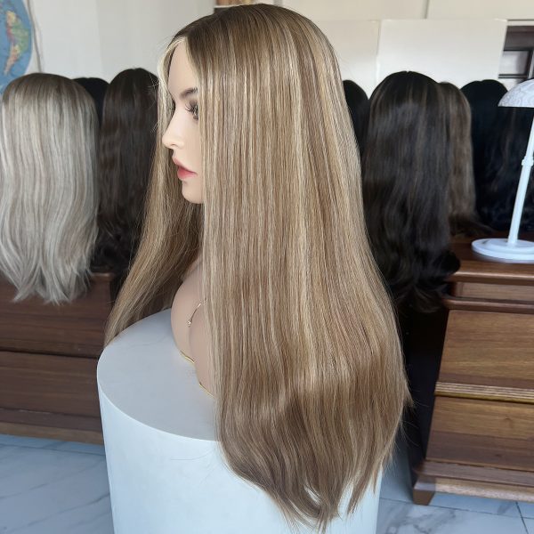 Honey Blonde Lace Top Wig – 24 Inch Virgin Human Hair, Lace Top Design, Warm Honey Blonde Shade