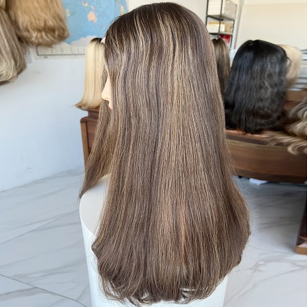Mocha Glow Lace Top Wig – 24 Inch Virgin Human Hair, Lace Top Design, Mocha Brown with Highlights