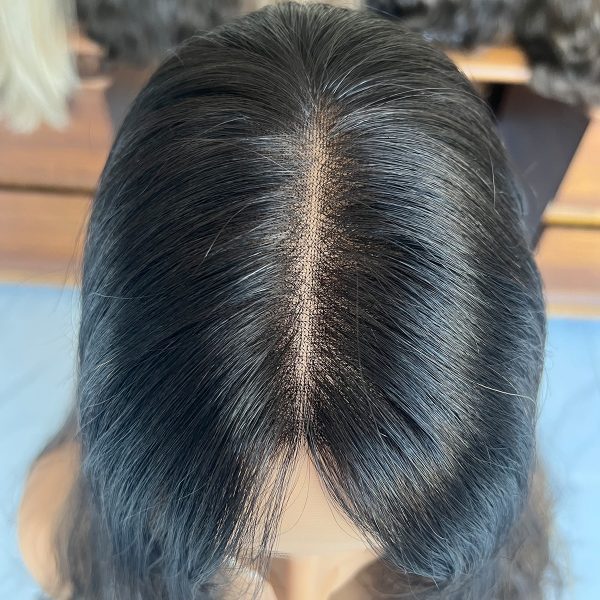 Midnight Glow Lace Top Wig – 20 Inch Virgin Human Hair, Natural Wavy Texture, Natural Black with Subtle Brown Highlights