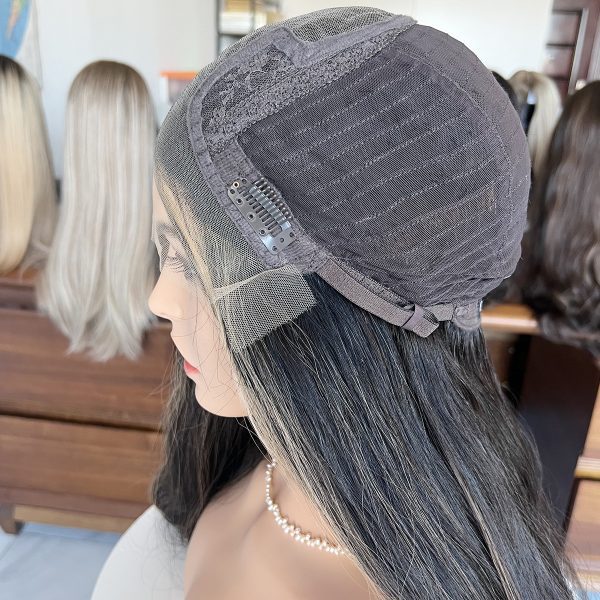 Midnight Glow Lace Top Wig – 20 Inch Virgin Human Hair, Natural Wavy Texture, Natural Black with Subtle Brown Highlights