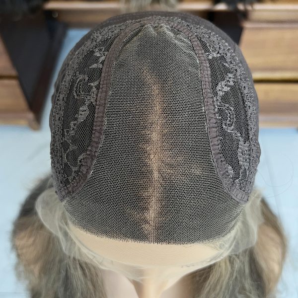 Ash Brown Waves Lace Top Wig – 24 Inch Virgin Human Hair, Natural Wavy Texture, Soft Ash Brown with Highlights