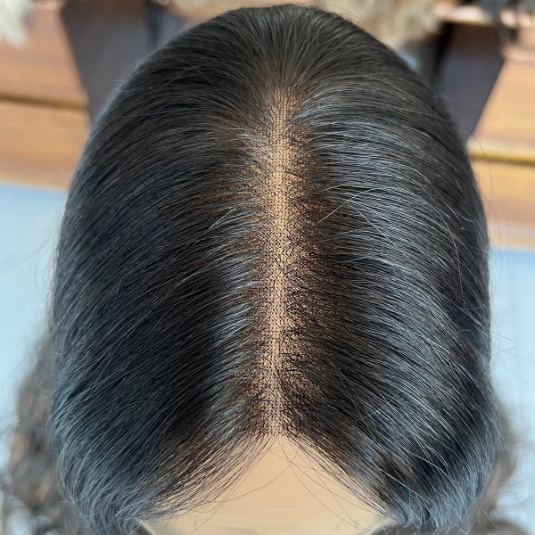 Natural Ebony Lace Top Wig – 20 Inch Virgin Human Hair, Natural Wavy Texture, Natural Black with Subtle Dark Brown Highlights