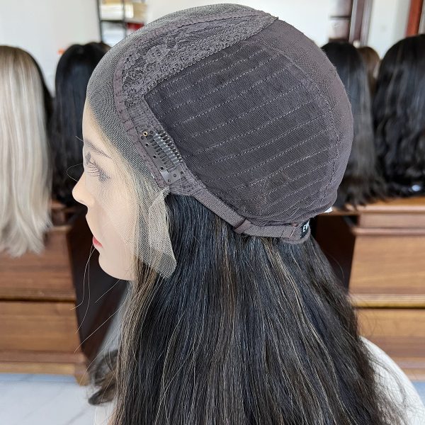 Natural Ebony Lace Top Wig – 20 Inch Virgin Human Hair, Natural Wavy Texture, Natural Black with Subtle Dark Brown Highlights