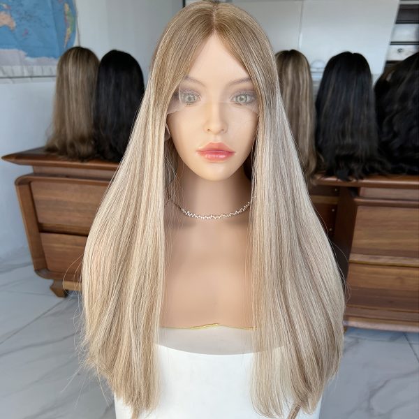 Elegance Lace Top Wig – 24 Inch European Virgin Human Hair, Natural Straight, Light Blonde
