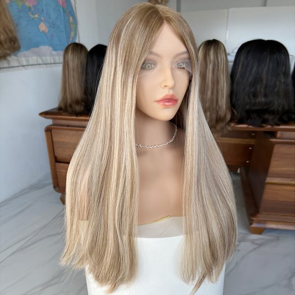 Elegance Lace Top Wig – 24 Inch European Virgin Human Hair, Natural Straight, Light Blonde