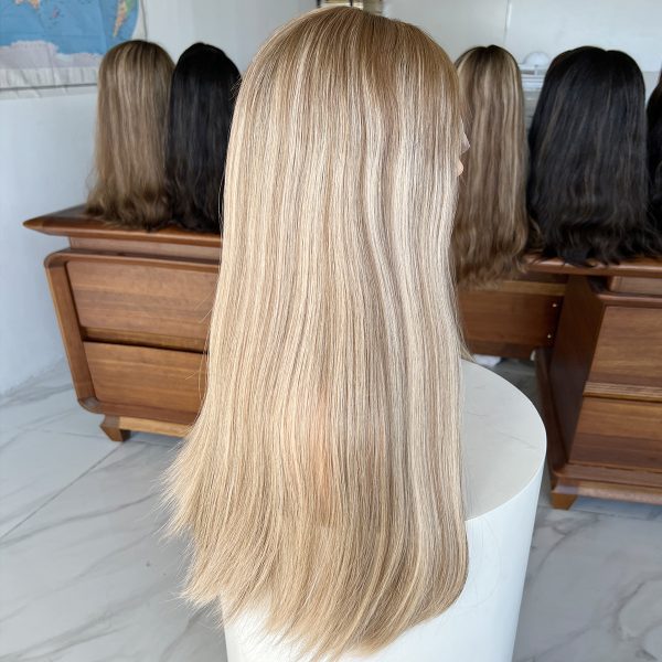 Elegance Lace Top Wig – 24 Inch European Virgin Human Hair, Natural Straight, Light Blonde
