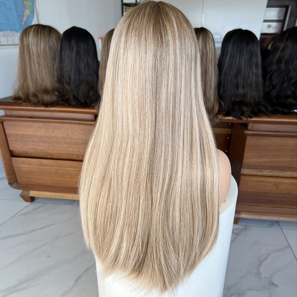 Elegance Lace Top Wig – 24 Inch European Virgin Human Hair, Natural Straight, Light Blonde