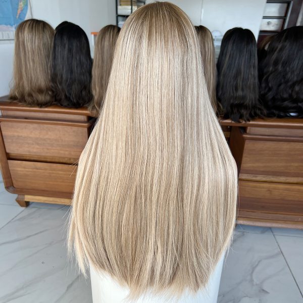 Elegance Lace Top Wig – 24 Inch European Virgin Human Hair, Natural Straight, Light Blonde