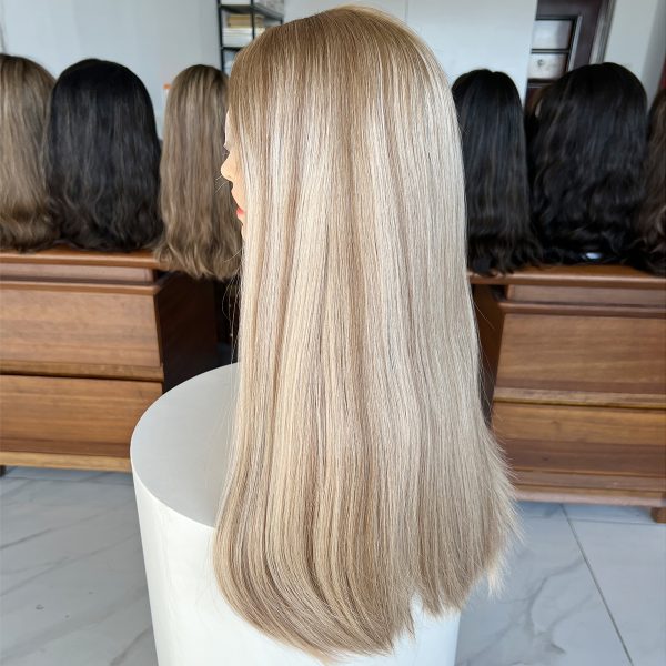 Elegance Lace Top Wig – 24 Inch European Virgin Human Hair, Natural Straight, Light Blonde