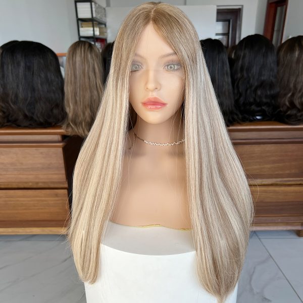 Elegance Lace Top Wig – 24 Inch European Virgin Human Hair, Natural Straight, Light Blonde