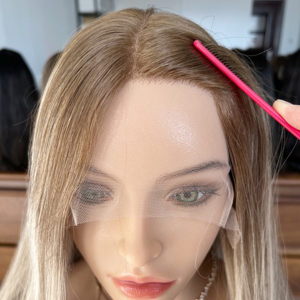 Elegance Lace Top Wig – 24 Inch European Virgin Human Hair, Natural Straight, Light Blonde