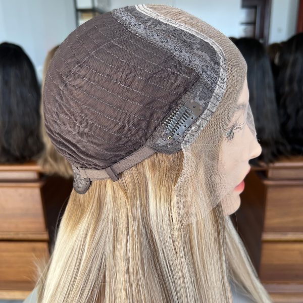 Elegance Lace Top Wig – 24 Inch European Virgin Human Hair, Natural Straight, Light Blonde