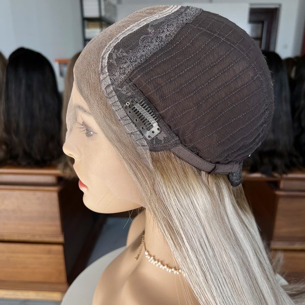 Elegance Lace Top Wig – 24 Inch European Virgin Human Hair, Natural Straight, Light Blonde