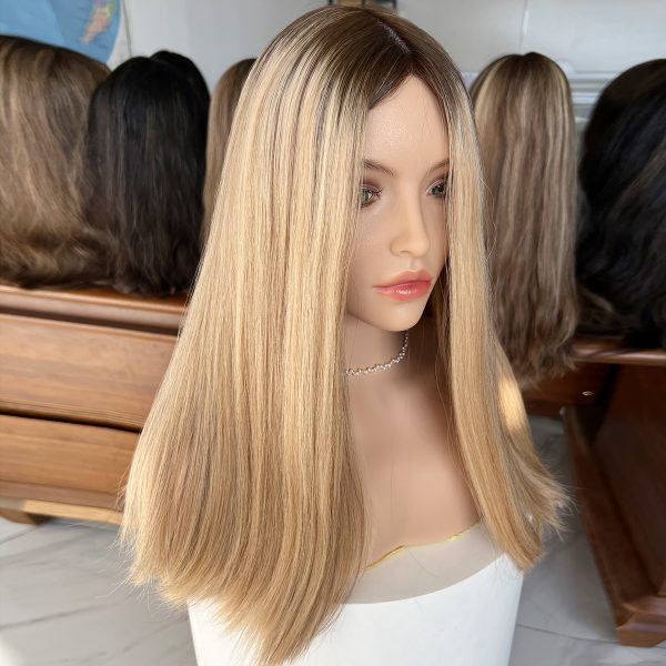 Golden Luxe Silk Top Lace Wig – 20 Inch Virgin Human Hair, Sleek Straight Blonde Wig with Natural Scalp Effect