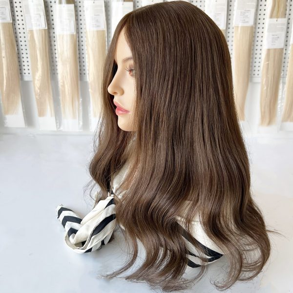16 Inch Silk Hair Topper – Amber, 100% Virgin Human Hair with Cuticles Intact, Light Brown