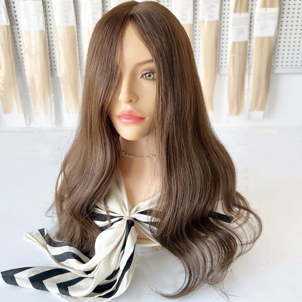 16 Inch Silk Hair Topper – Amber, 100% Virgin Human Hair with Cuticles Intact, Light Brown