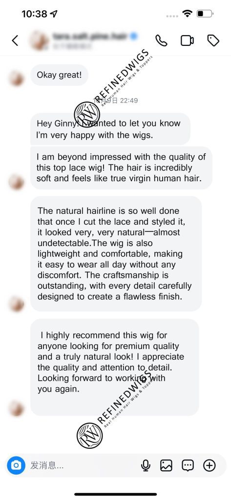 Refined Wigs review highlighting the natural hairline and exceptional craftsmanship for a realistic and elegant look.