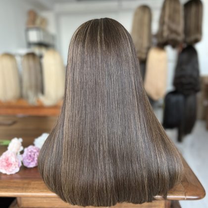 Top lace wig in brown blend #2/6/8, 100% virgin human hair, 14 to 24 inches in stock