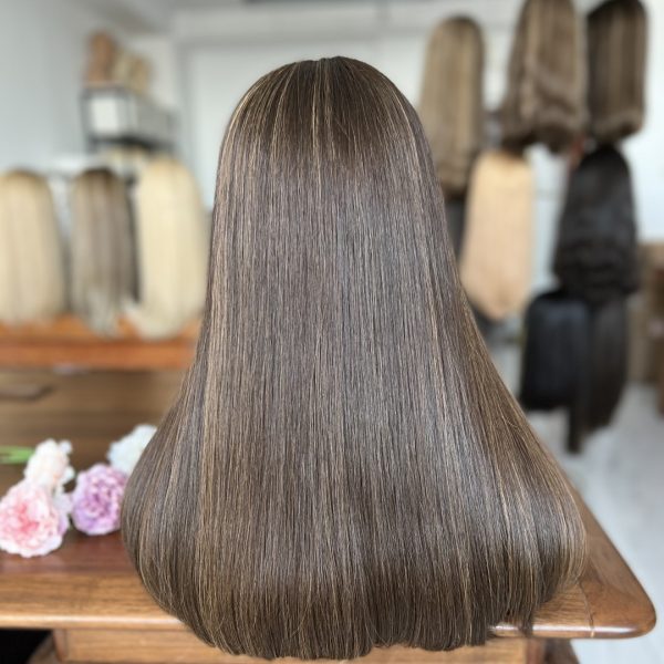 Top lace wig in brown blend #2/6/8, 100% virgin human hair, 14 to 24 inches in stock