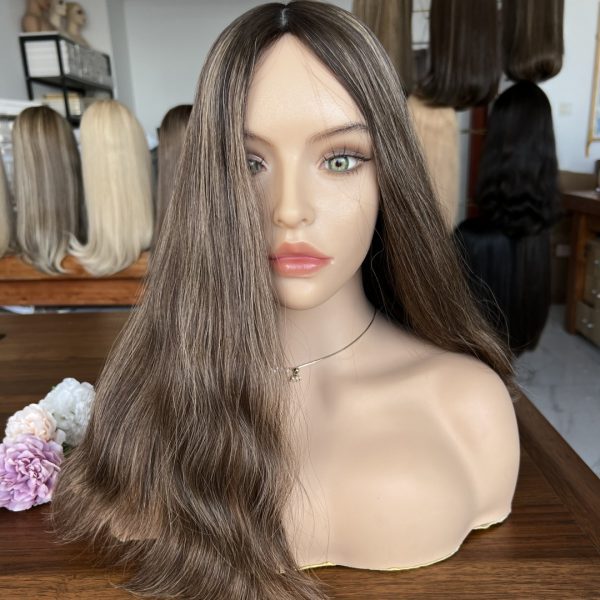 Skin Top Wig #2HL – Dark Brown with Highlights, Iconic Must-Have Classic Style, Virgin Human Hair