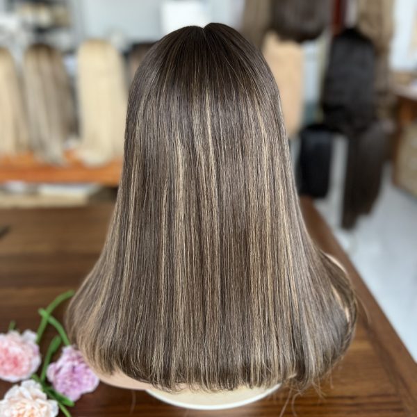 Top lace wig in color #2HL, 100% virgin human hair, in stock and ready to ship