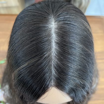 Skin Top Wig in iconic classic color #1/2/8H, featuring a rich blend of dark brown, medium brown, and light brown tones for a natural, multidimensional look.